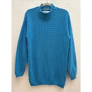 Vintage United States Sweaters L Teal 100% Cotton Sweater Dress USA Coastal Boho